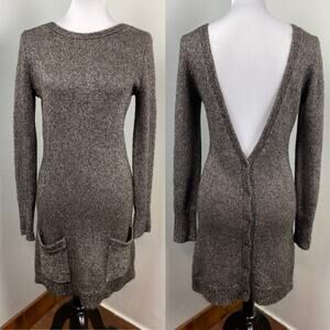 Inhabit Gray Fuzzy Longline Alpaca Blend Backless Cardigan Sweater Dress Medium